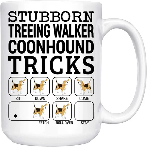 Regalos divertidos para hombres, mujeres, amantes de los cachorros, caminante de árboles obstinados, coonhound trucos, taza de café blanca de 15