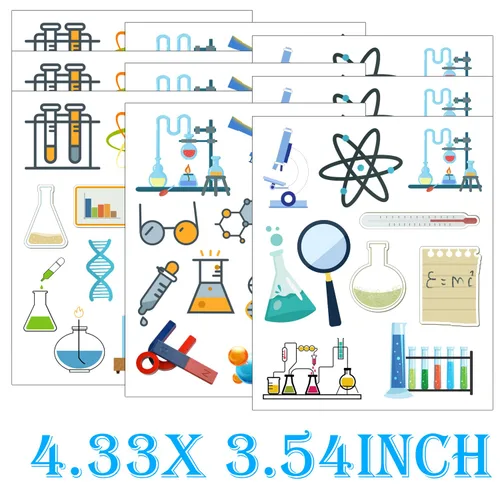 Miniatura 3 de 370 piezas de calcomanías temporales para fiesta de ciencia, futuro, científico loco, ciencias naturales, artes, fiestas de cumpleaños, decoraciones