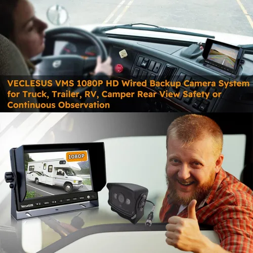Miniatura 2 de VMS 1080P HD Sistema de cámara de respaldo para vehículos, entrada de señal de 2 videos, monitor IPS de 7 pulgadas de ancho