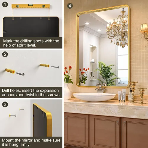 Miniatura 6 de Brightify Espejo de baño dorado para pared, 22 x 30 pulgadas, espejo rectangular con marco de metal dorado, moderno espejo de tocador montado