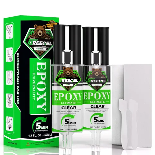 Pegamento epoxi transparente de 2 partes, adhesivo epoxi de 5 minutos, jeringa de 0.85 onzas (paquete de 2), pegamento de resina epoxi transparente