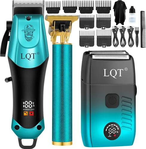 Miniatura 8 de Cortapelos profesional para hombres, modo dual inalámbrico y con cable, pantalla LCD y de 2 velocidades, kit completo de peluquería, tijeras, peines
