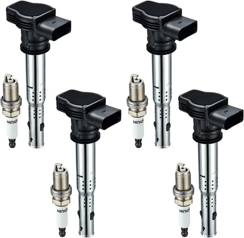 BDFHYK Paquete de bobina de encendido y bujías de iridio compatibles con Audi Volkswagen 2.0L L4 4.2L V8 para UF575 PFR7S8EG, juegos de 4 unidades