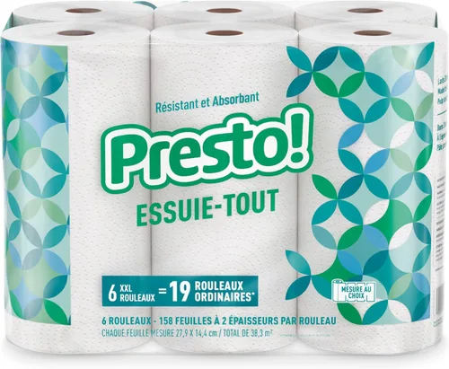 Miniatura 3 de Marca Amazon - Presto! Toallas de papel Flex-a-Size, rollo enorme de 158 hojas, 12 rollos (2 paquetes de 6), equivalente a 38 rollos regulares