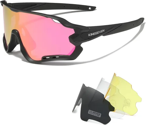 KINGSEVEN Gafas de ciclismo polarizadas para hombres y mujeres, gafas de sol para bicicleta de carretera MTB con 4 lentes intercambiables LS-911