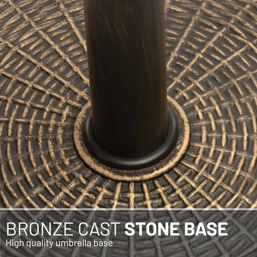 Miniatura 5 de US Weight Base de sombrilla de patio de piedra fundida, cuenta con un patrón de mimbre, base de sombrilla de patio duradera y resistente a