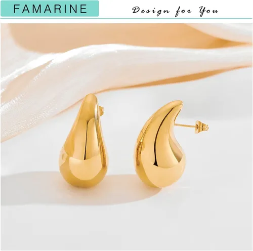 Miniatura 4 de FAMARINE Aretes de oro con forma de gota de agua para mujer, aretes grandes de oro con forma de lágrima