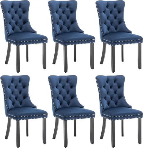 Miniatura 22 de Eifizek Sillas De Comedor - Juego de 6 sillas de comedor de terciopelo con borde de anillo de clavo, sillas de comedor tapizadas con patas de madera