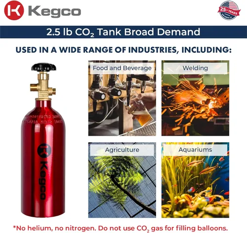 Miniatura 6 de Kegco ZXB2.5-R Cilindro de Co2, 2.5 libras, rojo