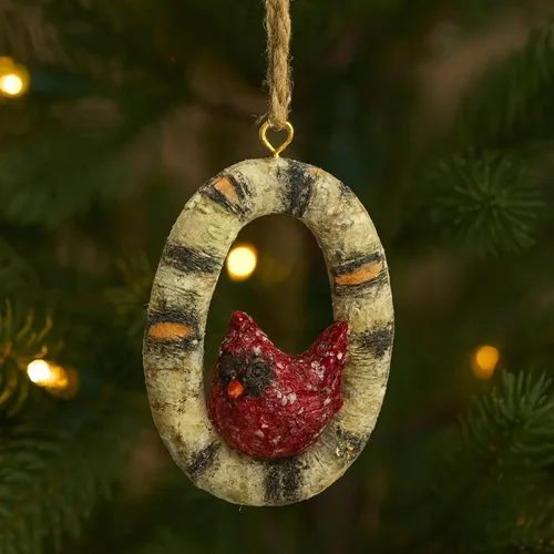 Miniatura 18 de Adorno de Navidad con letra inicial cardenal rústica, aspecto de madera de abedul, alfabeto colgante, decoración con monograma para árbol de Letra R