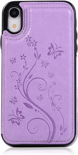 Miniatura 7 de Asuwish Funda para iPhone XR con protector de pantalla de vidrio templado, funda de cuero con soporte para tarjetas, doble cierre magnético y funda