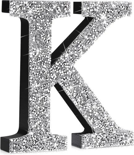 Miniatura 14 de Qunclay Letras brillantes de cristal plateado de 5.7 pulgadas, decoración de diamantes triturados, letra de madera con purpurina con tornillo