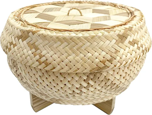Miniatura 2 de Hecho a mano 100% bambú tailandés natural "Juego de vapor eléctrico para cocina", inserto de olla pequeña ~ 6.5 pulgadas, tapa tejida de mimbre a