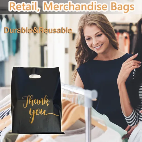 Miniatura 6 de Bolsas de agradecimiento para mercancía 30 unidades, grandes 12 x 15 pulgadas, bolsas de compras de plástico para venta al por menor, resistentes al