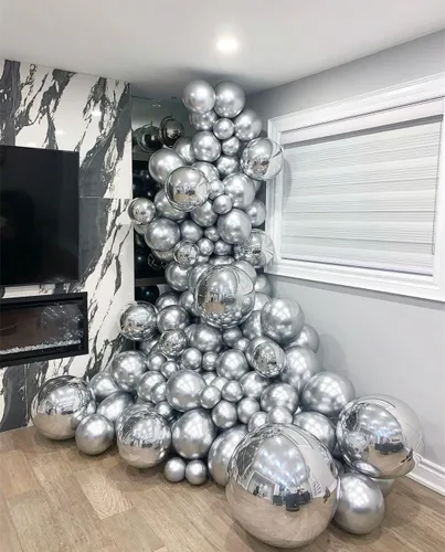 Miniatura 4 de KBZVNAF Globos de látex cromados metálicos plateados, paquete de 50 globos redondos de helio de 12 pulgadas para cumpleaños, boda, graduación, baby