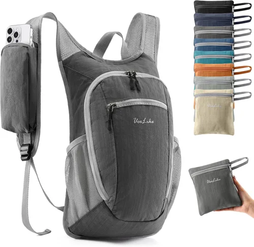 Miniatura 12 de Uselike 10L Mochila pequeña de senderismo para viajes, mochila de día plegable, ligera y compacta para mujeres y hombres, Negro, Pequeño, Compacto