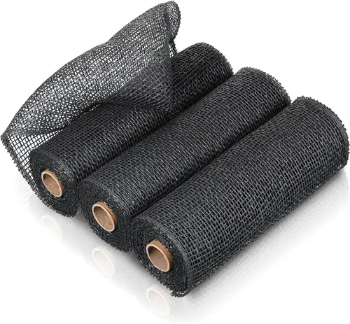 Miniatura 15 de 3 rollos de malla decorativa de arpillera de poli de 10 pulgadas de ancho, rollos de cinta de malla decorativa de poli para envolver