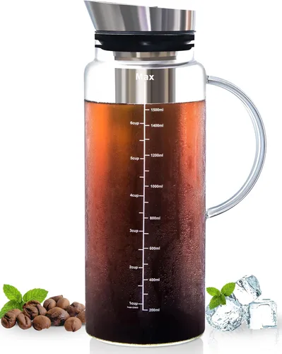 Miniatura 10 de Aquach Cafetera de café frío (Cold Brew) para café y té de 68 onzas, jarra de vidrio y filtro de acero inoxidable, apta para lavavajillas, cafetera