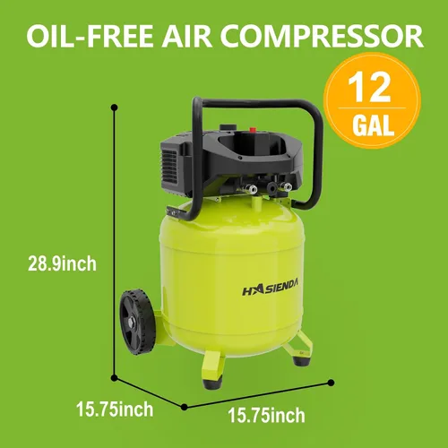 Miniatura 2 de Compresor de aire de 12 galones para taller, 150 PSI máx, compresor vertical sin aceite para garaje y hogar, con un motor sin escobillas de larga