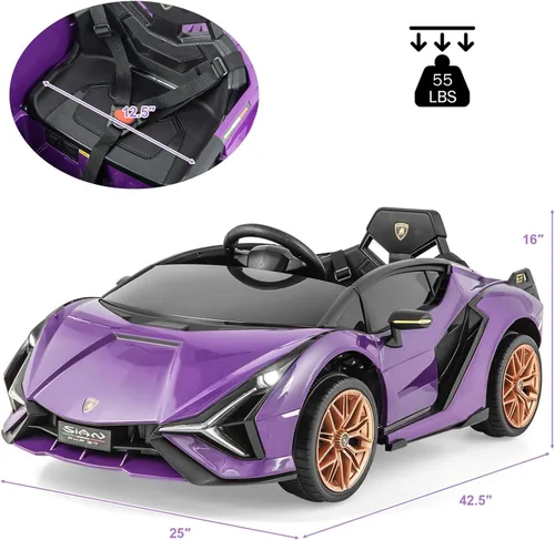 Miniatura 6 de INFANS Lamborghini Sian - Auto de paseo para niños con licencia de 12 V, con control remoto para padres, suspensión de resorte, reproductor de MP3