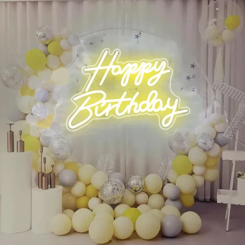 Miniatura 7 de Letrero LED de neón de feliz cumpleaños, luz nocturna, decoración de fiesta de cumpleaños, blanco cálido, funciona con USB, decorativo para telón