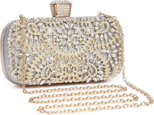 fannos Bolso de mano dorado con diamantes de imitación bolso de mano dorado con diamantes de imitación bolso de mano dorado para mujeres y mujeres