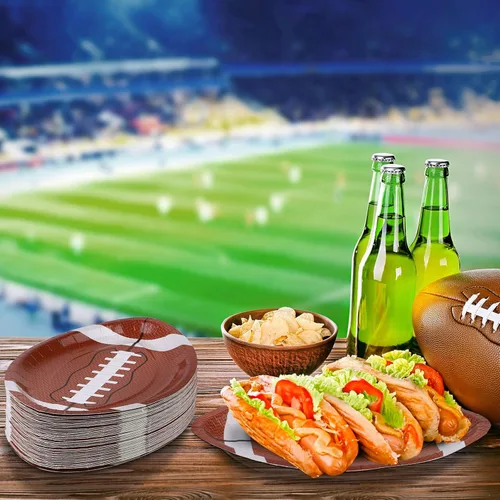 Miniatura 7 de ADXCO 100 platos de papel desechables con forma de fútbol, platos de fiesta de fútbol, suministros de fiesta temática de fútbol, suministros