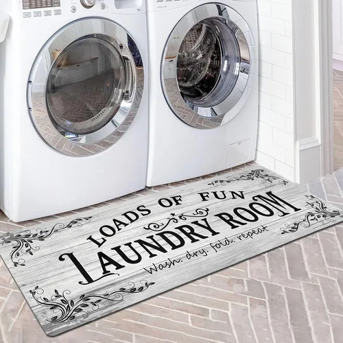 Miniatura 34 de Lansny Alfombra de lavandería de 20 x 60 pulgadas, antideslizante, impermeable, para decoración de cuarto de servicio, lavable, alfombra de Gris
