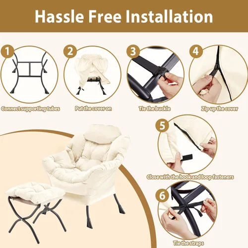 Miniatura 7 de Youtanic Silla Lazy con otomana plegable, silla decorativa de terciopelo tapizada con estructura de metal y almohadillas antideslizantes, sillón