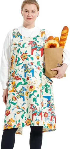 Miniatura 22 de Delantales grandes de talla grande para mujer con bolsillos de algodón y lino para hornear cocina