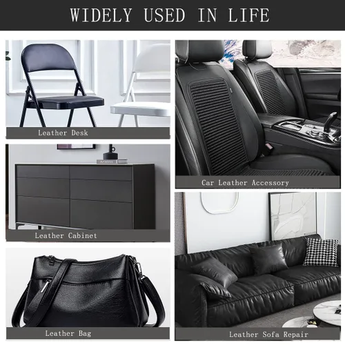 Miniatura 7 de Parche de reparación de cuero negro de 17.3 x 117 pulgadas, kit de reparación de cuero autoadhesivo para sofá, asiento de automóvil, muebles, silla