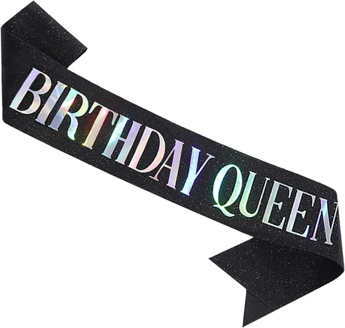 Miniatura 11 de Banda de cumpleaños Queen rosa, letras de papel de aluminio deslumbrante con purpurina para mujeres 21, 30, 40, 50, 60, regalos divertidos