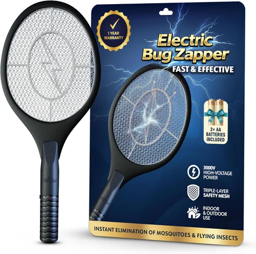 Miniatura 8 de Matamoscas Eléctrico de 45,7 cm Raqueta Mata Moscas y Mosquitos - Matamoscas para Interiores y Exteriores para Moscas, Operado por Batería, Raqueta