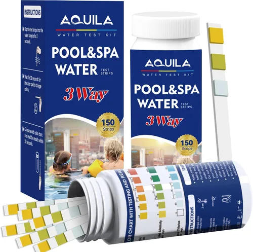 A QUILA Kit de tiras de prueba de agua de piscina, 150 tiras de prueba de spa para bañera de hidromasaje, kit de prueba de agua de 3 vías para pH,