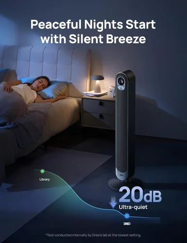 Miniatura 3 de DREO Ventilador de torre para dormitorio, 28 pies/s, ventilador oscilante silencioso sin aspas de 20 dB con control remoto, 9 velocidades, 4 modos