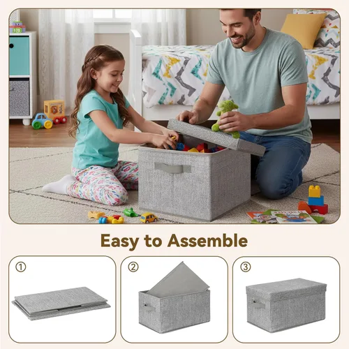 Miniatura 6 de GRANNY SAYS Cajas de tela con tapas, contenedores de almacenamiento con asas, contenedores de estante para organizar, cajas de almacenamiento extra
