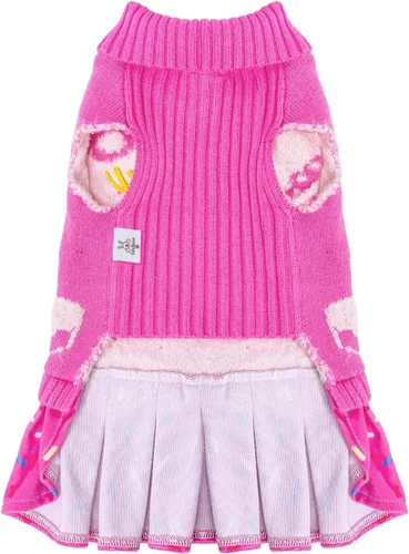 Miniatura 5 de CuteBone Suéter rosa para perro, vestido de feliz cumpleaños, suéter para mascotas, suéteres para perros grandes con corbatín, ropa de cachorro