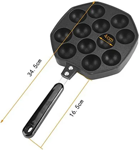 Miniatura 5 de Takoyaki - Sartén para parrilla, 12 agujeros de aluminio antiadherente Takoyaki Maker 12 pulpos rellenos para panqueques horneados, herramientas