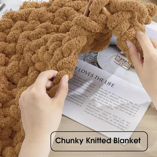 Miniatura 5 de HOMBYS Hilo de chenilla grueso de café para crochet, hilo grueso y esponjoso para tejer, hilo súper grueso y voluminoso para manta de punto a mano
