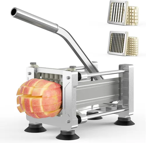Miniatura 2 de Sunvivi Cortador de papas fritas de acero inoxidable: con 2 cuchillas reemplazables (1/2 y 3/8 pulgadas), cortador profesional para papas