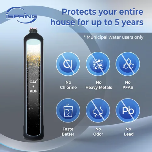 Miniatura 2 de iSpring Sistema de filtro de agua para toda la casa, reduce el cloro, la cloramina, el plomo, el filtro de agua dura hasta 5 años, modelo: WF1054