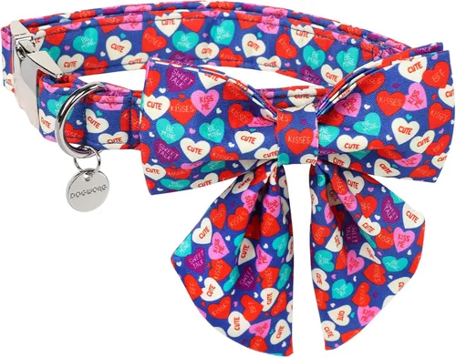 Miniatura 27 de DOGWONG Collar de perro de San Valentín con pajarita, corazón azul, perfecto para perros pequeños, medianos y grandes, patrón de corazón, pajarita