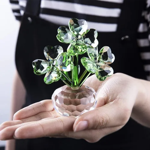 Miniatura 6 de QFkris Crystal Flower Dreams - Figura coleccionable de trébol de cuatro hojas, estatuas de flores de vidrio de 3.7 pulgadas para centro de mesa