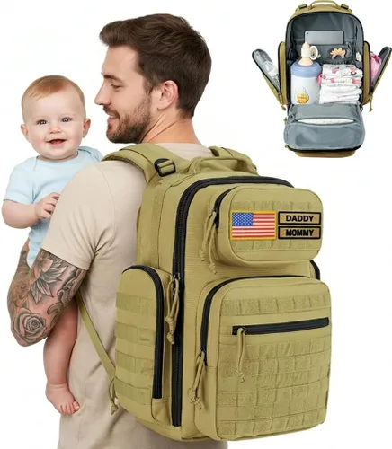 Miniatura 11 de MIRACOL Bolsa de pañales militar al aire libre: mochila de bebé de estilo táctico con bolsillos aislados y cambiador - Esenciales de senderismo