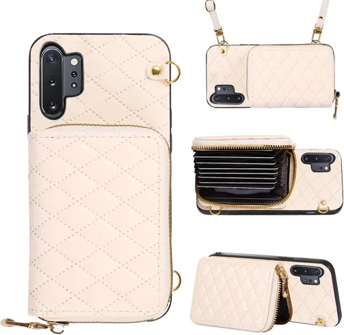 Funda desmontable con correa cruzada para Samsung Galaxy Note 10 Plus Note10+ 5G con cremallera, ranuras para múltiples tarjetas, cubierta de cuero