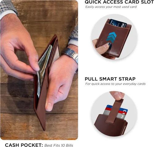 Miniatura 52 de SERMAN BRANDS RFID Blocking Slim Bifold Genuine Leather Thin Minimalist Front Pocket Wallets for Men Billfold Wallet Men Gift