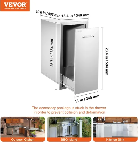 Miniatura 3 de VEVOR Cajón de Basura Extraíble 13.4"An x 25.7"Al x 19.6"Pr Rieles Deslizantes Inferiores de Acero Contenedor de Basura Rodante Bandeja Extraíble
