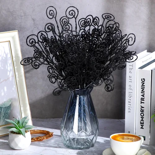 Miniatura 3 de Ysleen 50 piezas de palillos y aerosoles para árboles con brillantina, ramas artificiales rizadas, adornos de ramas de 12 pulgadas para rellenos