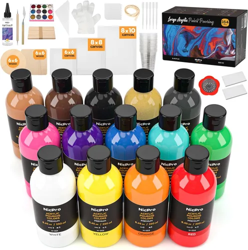 Nicpro Kit de suministros de pintura acrílica de 14 colores, 8.45 onzas, gran volumen premezclado, juego a granel de pintura de alto flujo con
