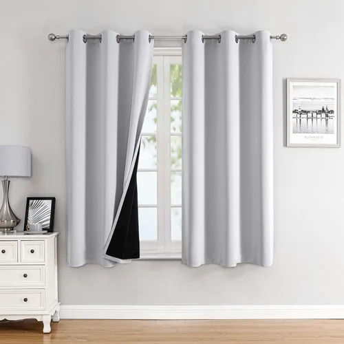 Miniatura 51 de ChrisDowa - Cortinas 100% opacas, para dormitorio, con forro negro, 2 capas gruesas, aislamiento térmico y ojales, 63 pulgadas de largo, juego de 2